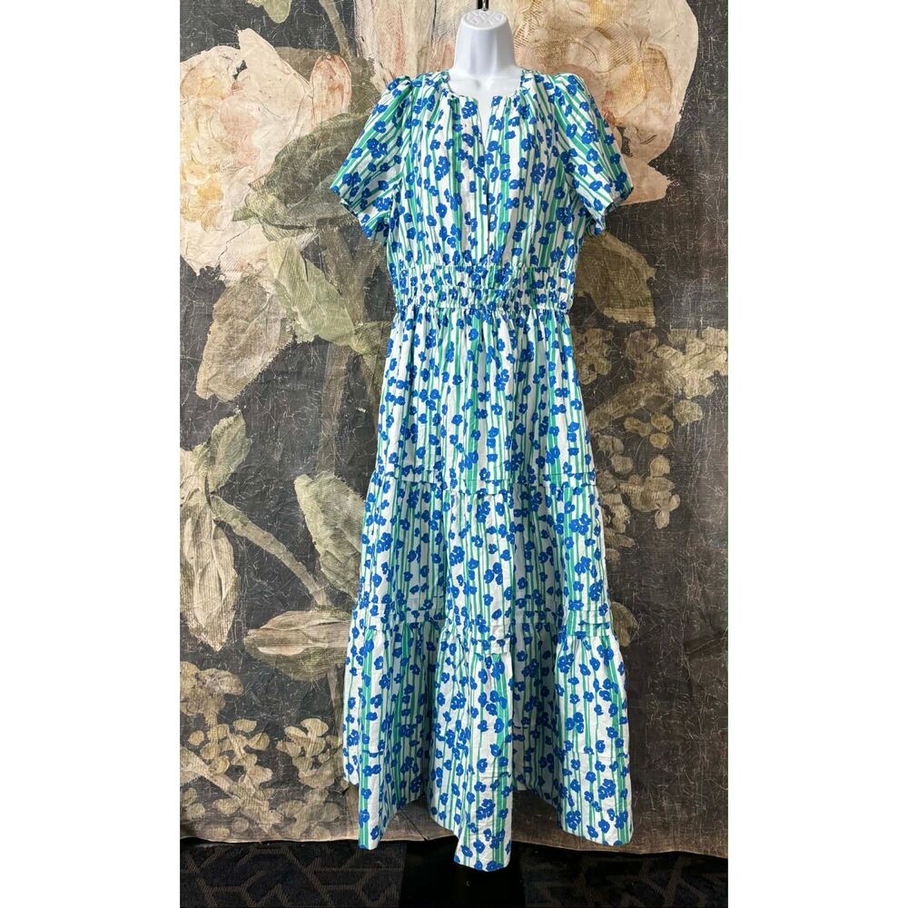 Anthropologie Blue and White Floral Midi Dress - Picture 3 of 7